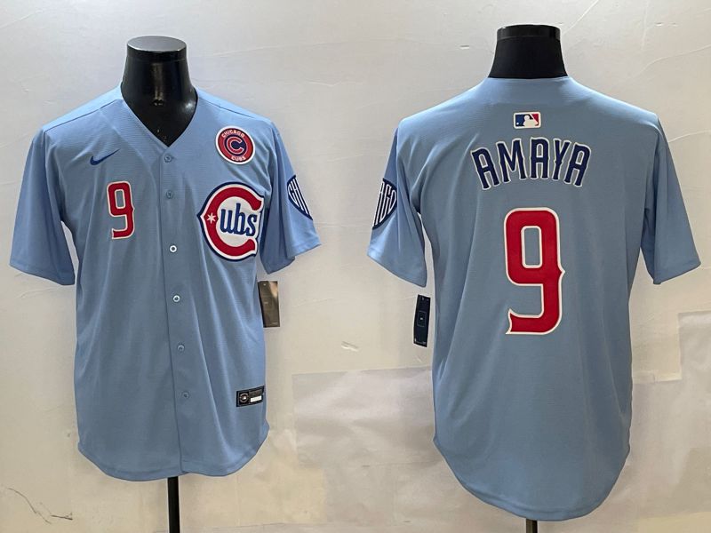 Men Chicago Cubs #9 Amaya Light Blue Throwback 2025 Nike MLB Jersey style 1->chicago cubs->MLB Jersey